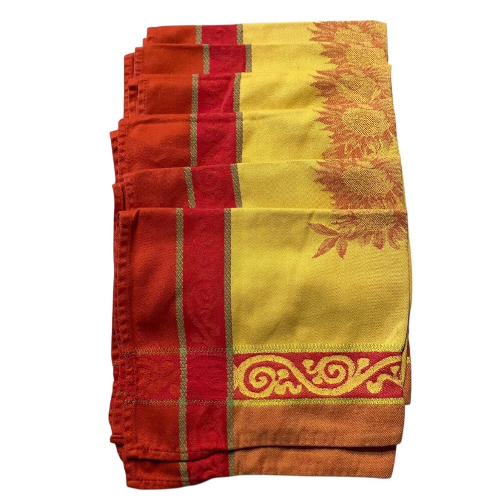 Fall Floral Cotton Jacquard Napkins Set Yellow Orange Sunflowers Thanksgiving